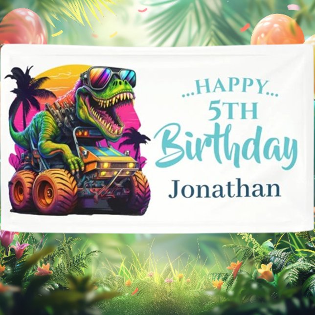 Dino Jurassic Jungle Kindergeburtstag Blue Banner (Dino Jurassic Jungle kids Birthday Blue Banner)