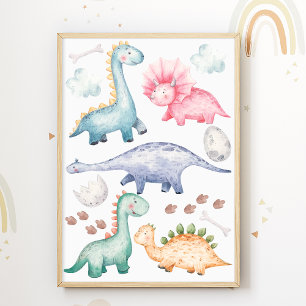 Dino-Kinderzimmer Druck Bunte Dinosaurier Poster