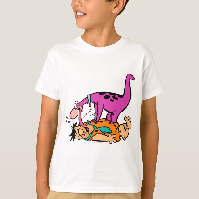 Dino Licking Fred Flintstone T-Shirt (Vorderseite)