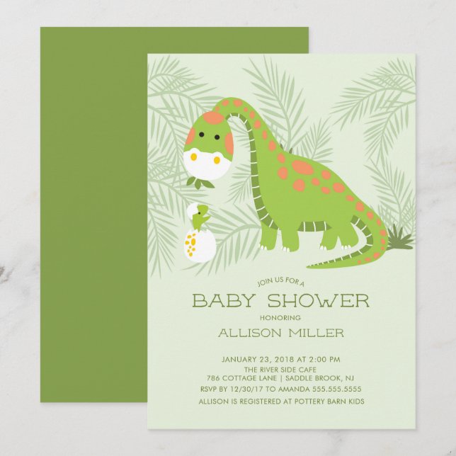 Dino Liebe Boys Kinderdusche Einladung (Vorne/Hinten)