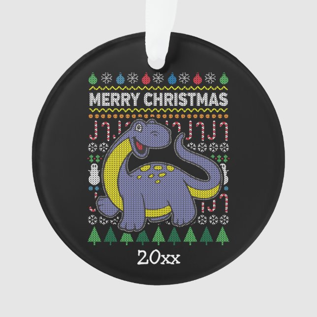 Dino Lila Ugly Christmas Sweater Wildlife Series Ornament (Vorderseite)
