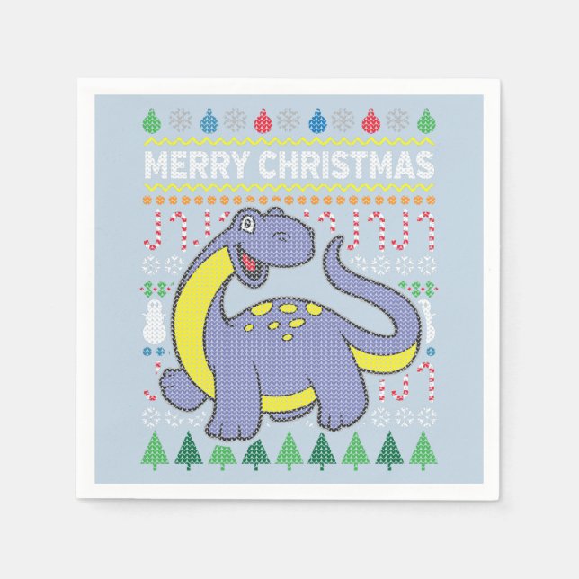 Dino Lila Ugly Christmas Sweater Wildlife Series Serviette (Vorderseite)