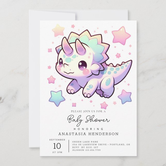 Dino Majestic Dinosaur Babydusche Einladung (Vorderseite)