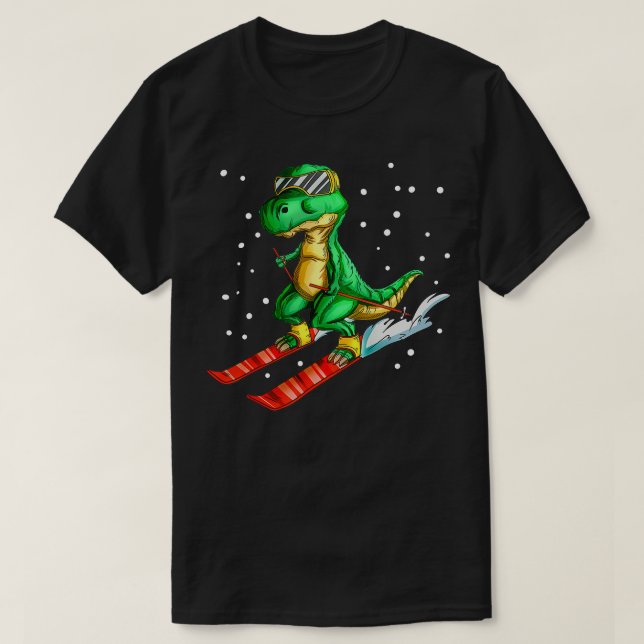 Dino mit Ski Goggles Skier Dinosaur Trex Skifahren T-Shirt (Design vorne)