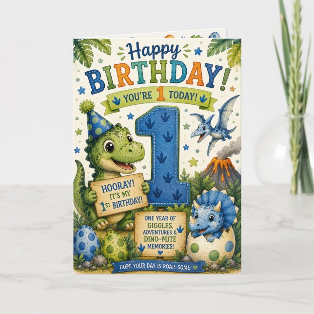 Dino-Mite 1. Geburtstag  Karte (Vorderseite)