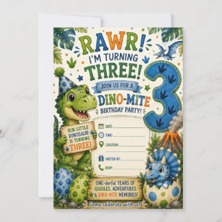 Dino-Mite 3. Geburtstagseinladung Einladung