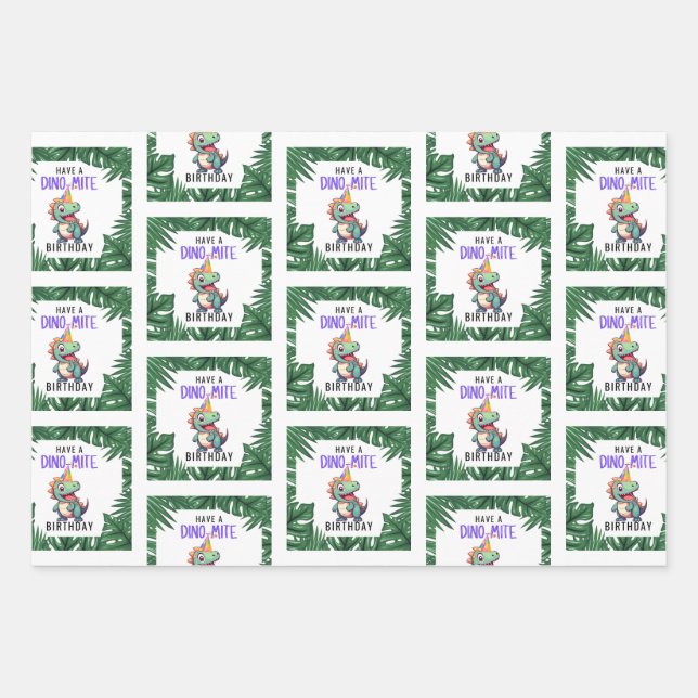 Dino-mite Birthday Wrapping Sheets Geschenkpapier Set (Vorderseite)