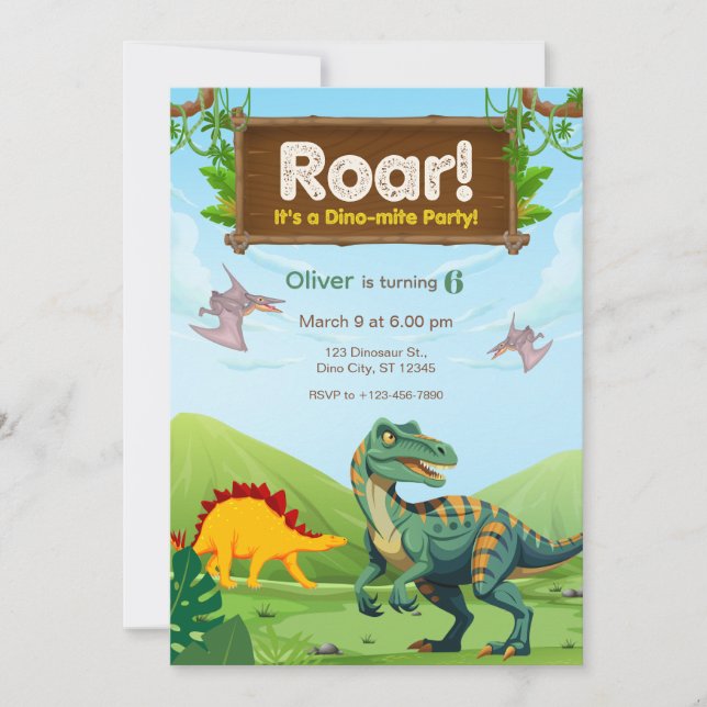 Dino-Mite Dinosaur Birthday Party Einladung (Vorderseite)