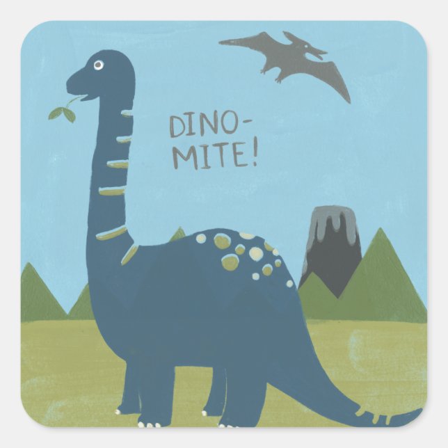 Dino-mite Dinosaur Quadratischer Aufkleber (Vorderseite)