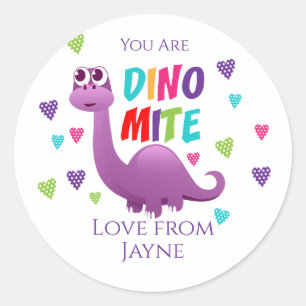 Dino Mite Dinosaur Valentine Runder Aufkleber