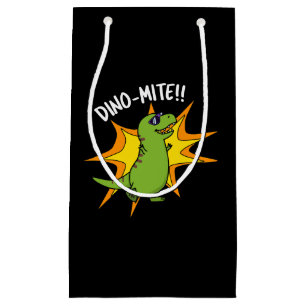 Dino-mite Funny TRex Dinosaur Pun Dark BG Kleine Geschenktüte