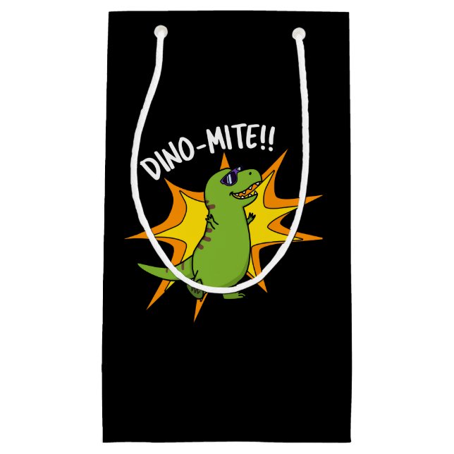 Dino-mite Funny TRex Dinosaur Pun Dark BG Kleine Geschenktüte (Vorderseite)