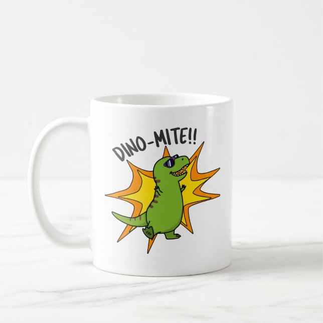 Dino-mite Funny TRex Dinosaur Pun Kaffeetasse (Links)
