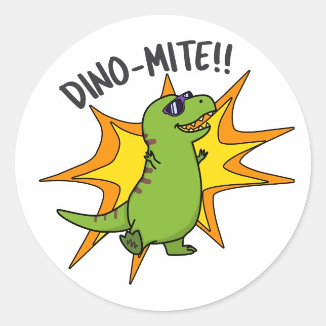 Dino-mite Funny TRex Dinosaur Pun Runder Aufkleber (Vorderseite)