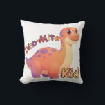 Dino-Mite Kid Throw Pillow Kissen<br><div class="desc">Cute throw pillow featuring a friendly dinosaur and the phrase Dino-Mite Kid. A fun decoration for kids’ rooms and dinosaur lovers.</div>
