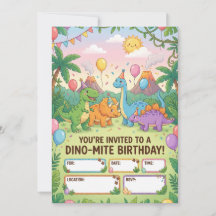 Dino-Mite Kids Birthday Party Invitation
