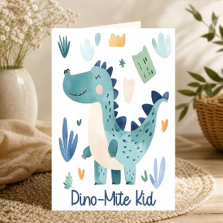 Dino Mite Kind Süßer Blauer Dinosaurier Karte