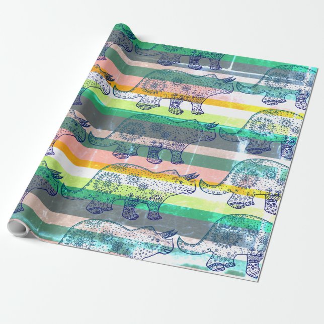 Dino Mood, Dinosaur Art Gift Wrap Geschenkpapier (Ungerollt)