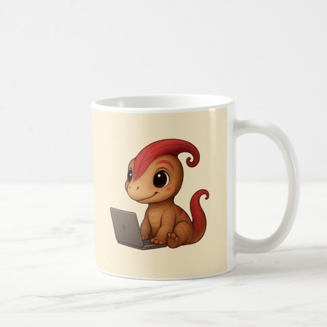 Dino Mug – Dino Kammli am Laptop Kaffeetasse (Rechts)