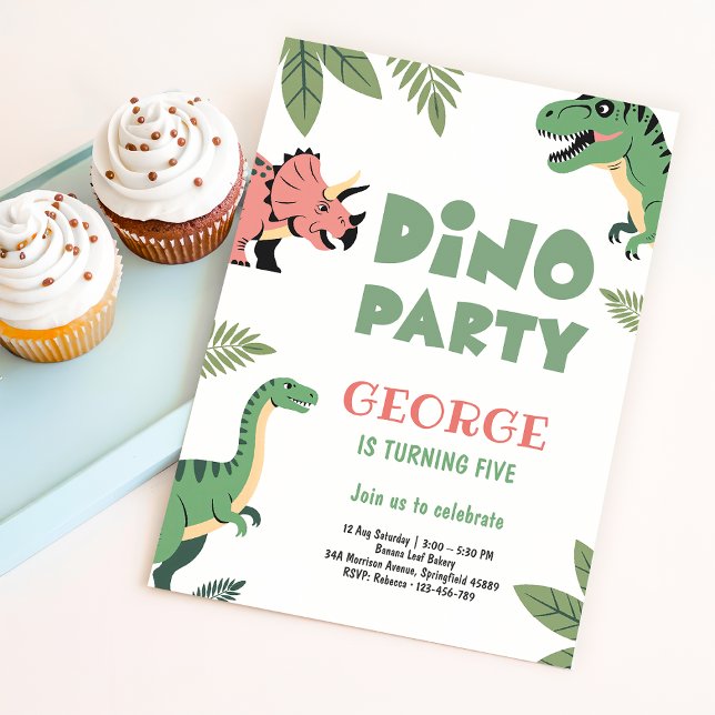 Dino Party Cute Dinosaur 5th Birthday Party Einladung (Von Creator hochgeladen)