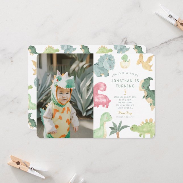 Dino Party Dino mite Foto Geburtstag Einladung (Von Creator hochgeladen)