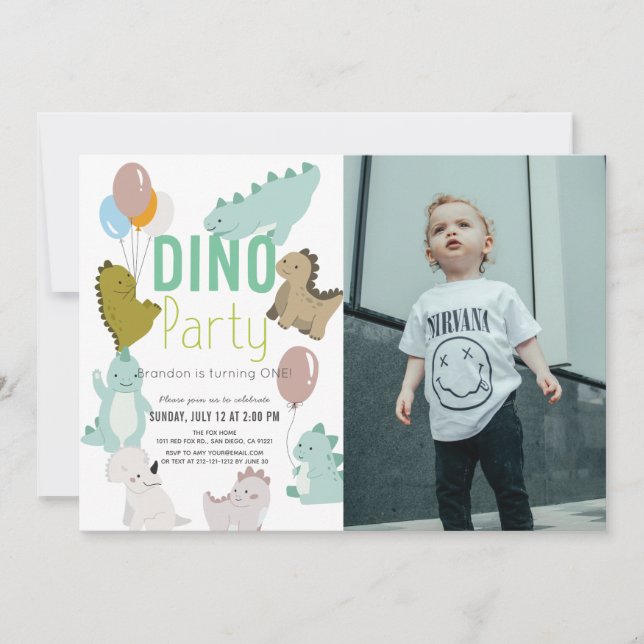Dino Party Dinosaur Boy Foto Geburtstag Einladung (Vorderseite)