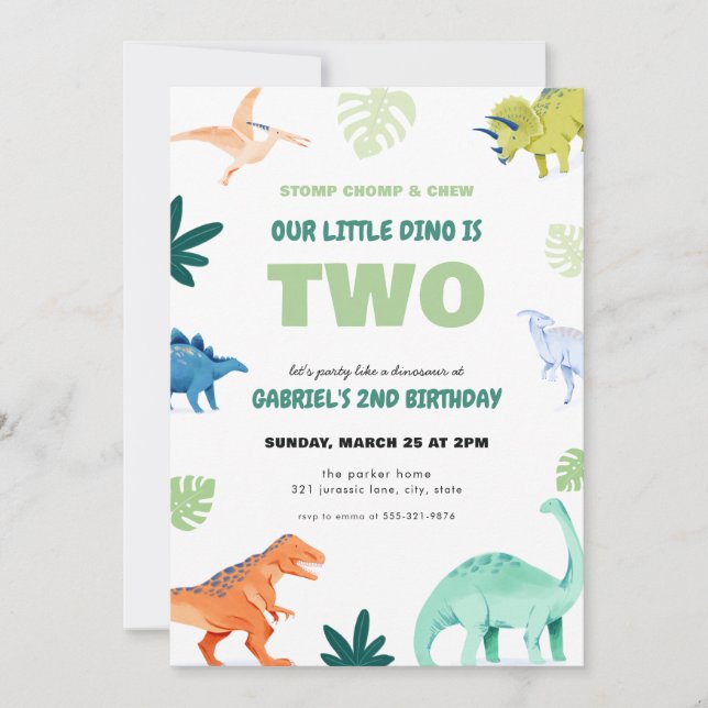 Dino Party Dinosaur deuxième invitation anniversai (Devant)
