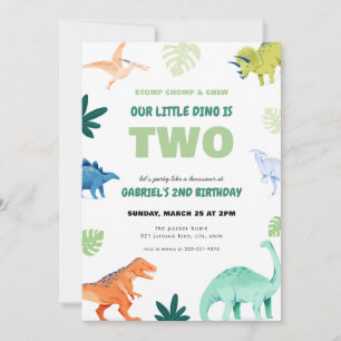 Dino Party Dinosaur Zweiter Geburtstag Einladung