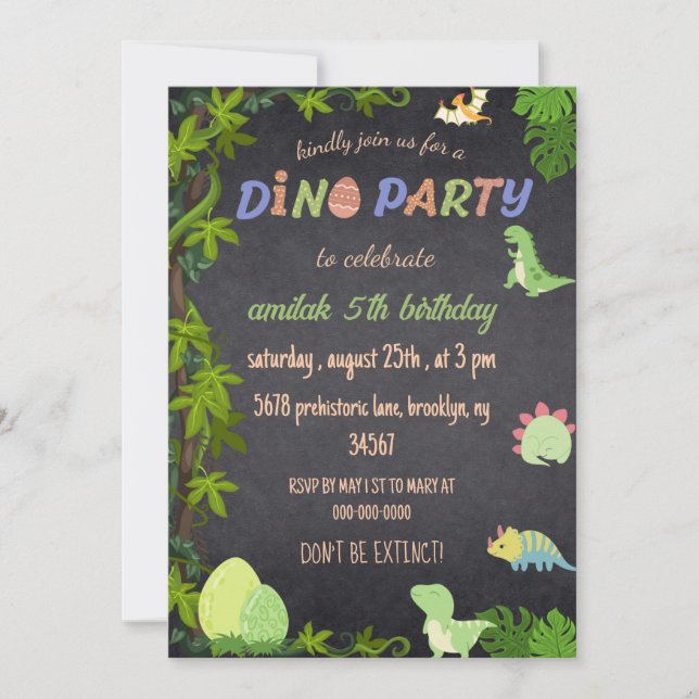 Dino Party Dungle niedliche Dinosaurier Einladung (Vorderseite)