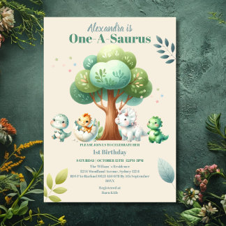 Dino Party Niedlich Dinosaurier Erster Geburtstag Einladung