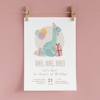 Dino Party Rawr Niedlich 1. Geburtstag Einladung