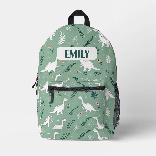 Dino Pattern Kids Backpack Bedruckter Rucksack (Vorderseite)