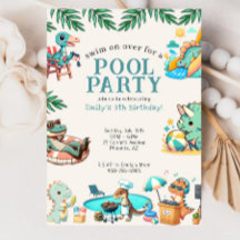 Dino Pool Party Anniversaire Invitation