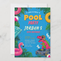 Dino-Poolparty-Geburtstagseinladung
