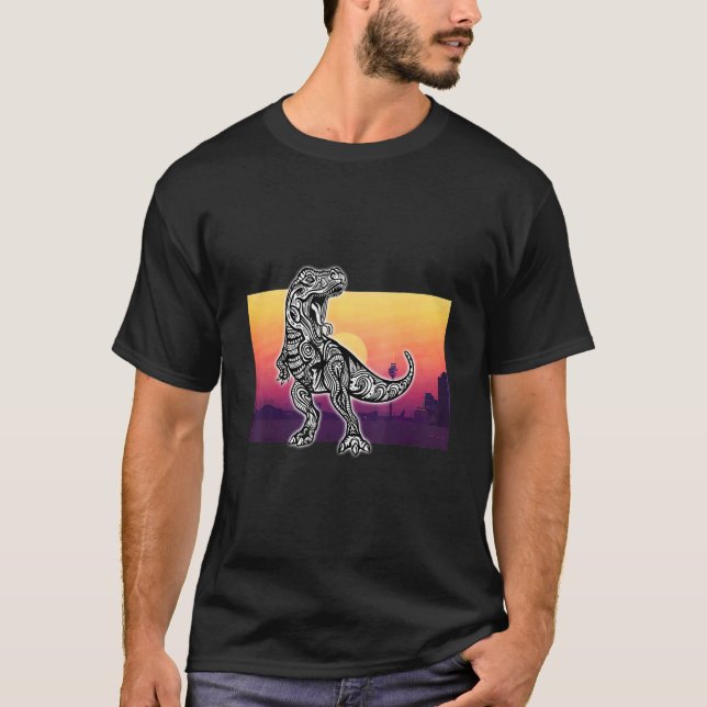 Dino Rex Mandala Sunset City T-Shirt (Vorderseite)