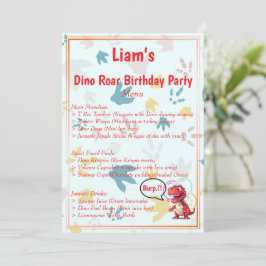 Dino Roar Birthday Party Menükarte