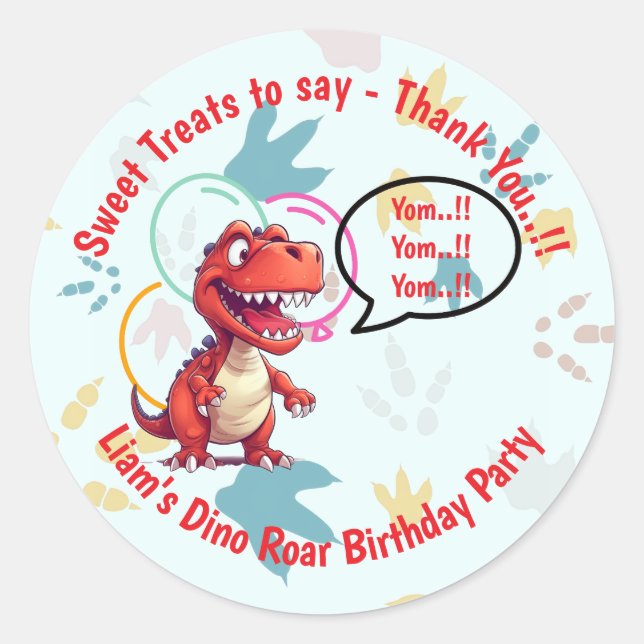 Dino Roar Birthday Party Runder Aufkleber (Vorderseite)