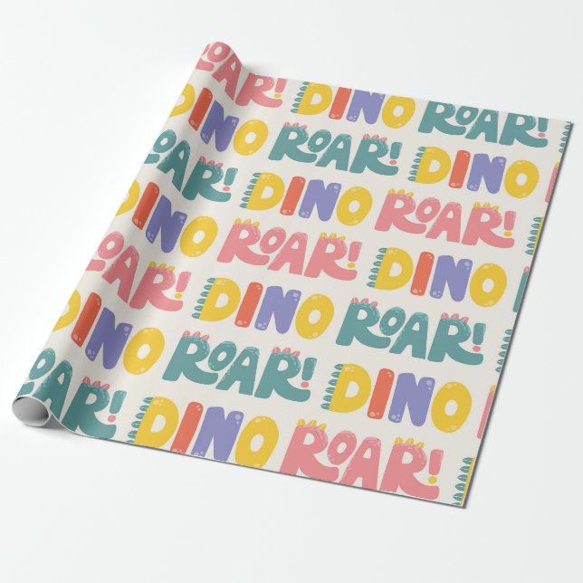 Dino Roar Text Pattern Geschenkpapier (Ungerollt)