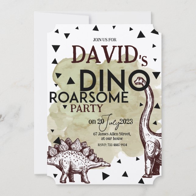 DINO ROARSAUM INVITATION de fête d'anniversaire (Devant)