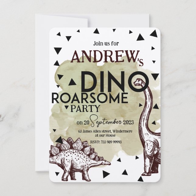 DINO ROARSOME Geburtstagsparty Einladung (Vorderseite)