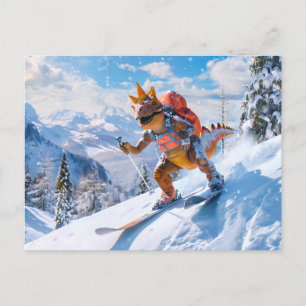 Dino Ski Adventure in den Alpen Feiertagspostkarte