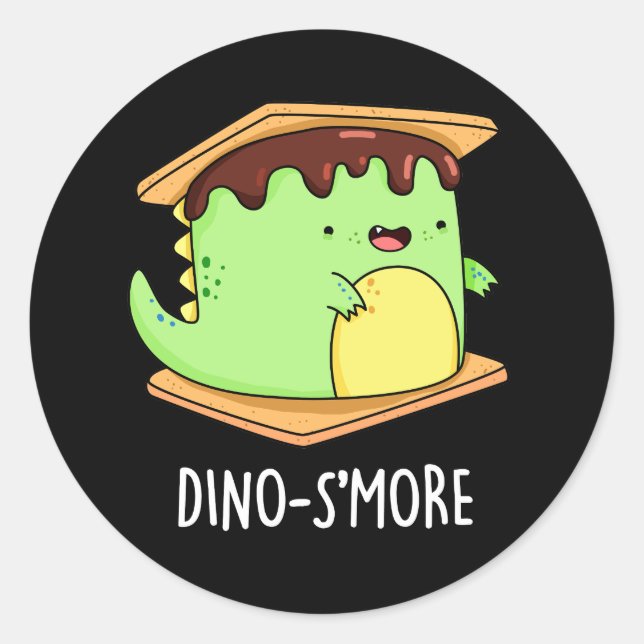 Dino-smore Funny Dinosaur Smore Pun Dark BG Runder Aufkleber (Vorderseite)