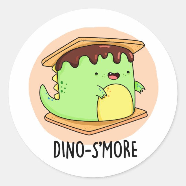 Dino-smore Funny Dinosaur Smore Pun Runder Aufkleber (Vorderseite)