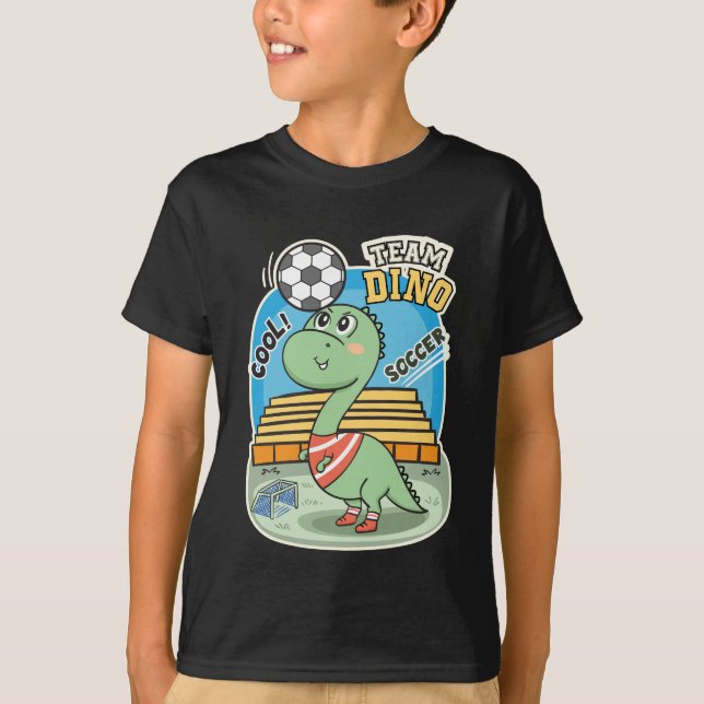 Dino Soccer Niedlich Funny T-Shirt (Vorderseite)