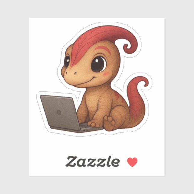 Dino Sticker – Dino Kammli am Laptop (Blatt)
