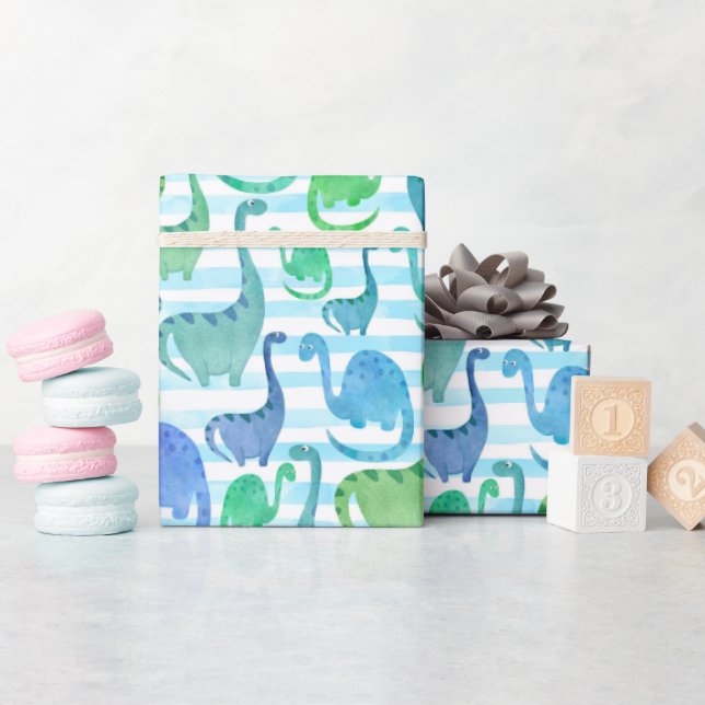 Dino Stripe Wasserfarbe Dinosaurier Adorable Geschenkpapier (Babyparty)