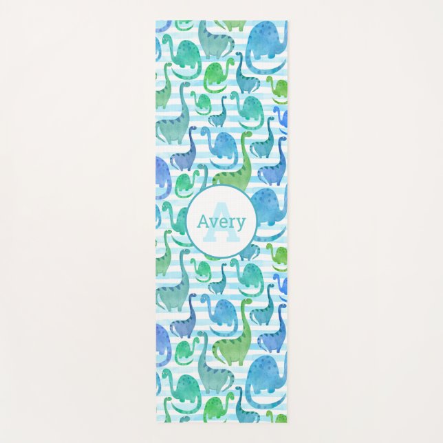 Dino Stripe Wasserfarbe Dinosaurier Personalisiert Yogamatte (Vorderseite)