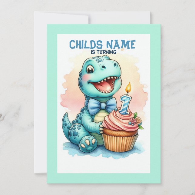 Dino Turning 1 Geburtstag Einladung (Vorderseite)