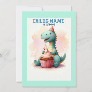 Dino Turning 4 Geburtstag Einladung