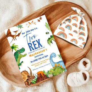 Dino Two rex 2nd boy Dinosaur birthday party Einladung